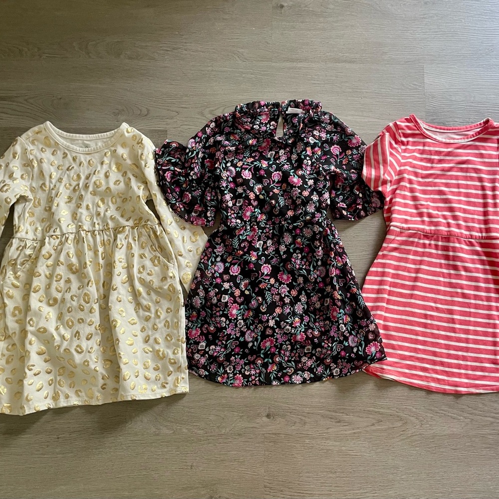 3 Toddler Girls Floral and Striped Kids Casual Dress Size 4/5 & 5t